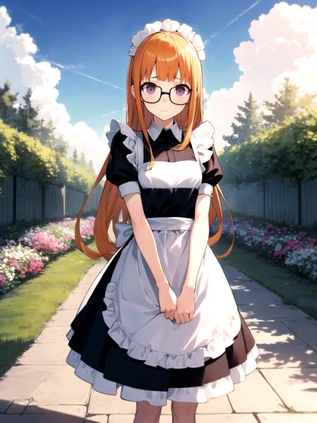 386859847-masterpiece, best quality, 1girl, solo, dsfutaba, orange hair, long hair, blunt bangs, purple eyes, glasses, maid, maid apron, m.png